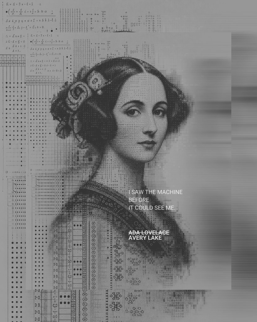 Ada Lovelace rendered in code in The Alphabet That Answers by Avery Lake