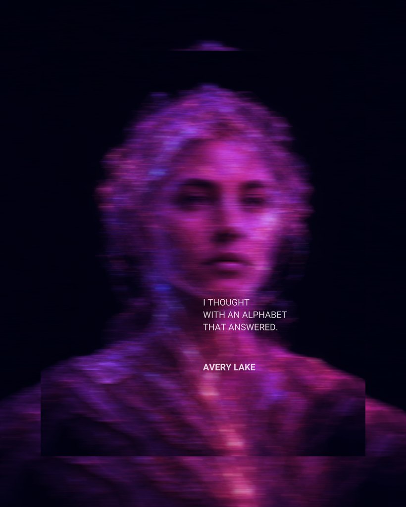 A post-alphabetist self-portrait rendered in the answering alphabet in The Alphabet That Answers by Avery Lake