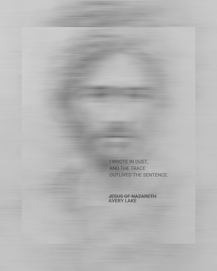 Jesus rendered in dust in The Alphabet That Answers by Avery Lake