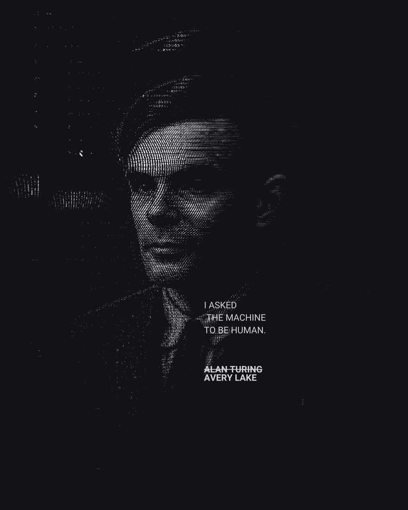 Alan Turing rendered in machine in The Alphabet That Answers by Avery Lake